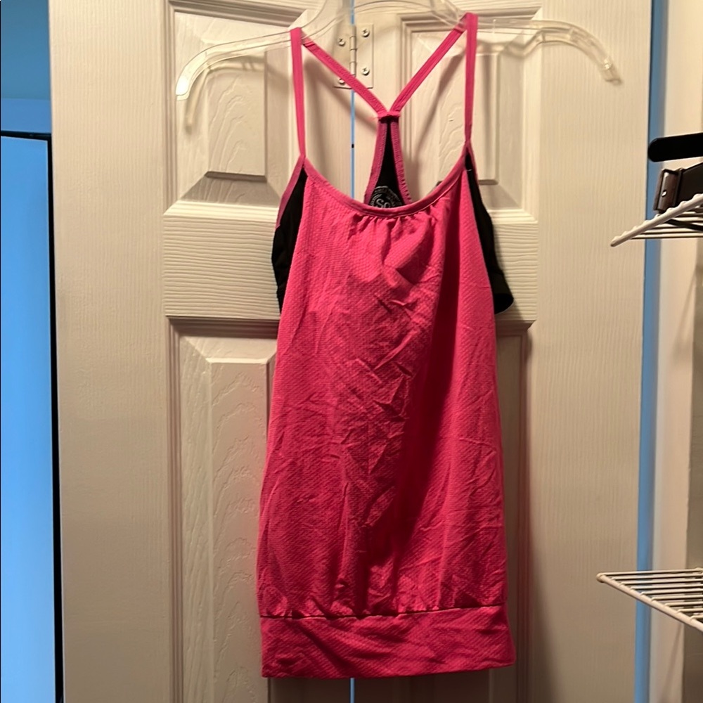 Pink Racerback Tank with Built-in Black Sports Bra